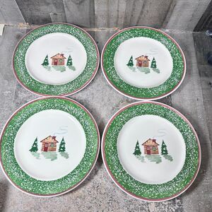 Tre Ci Christmas Cabin in the Woods Set Of 4 Dinner Plates Made in Italy 10 1/4"